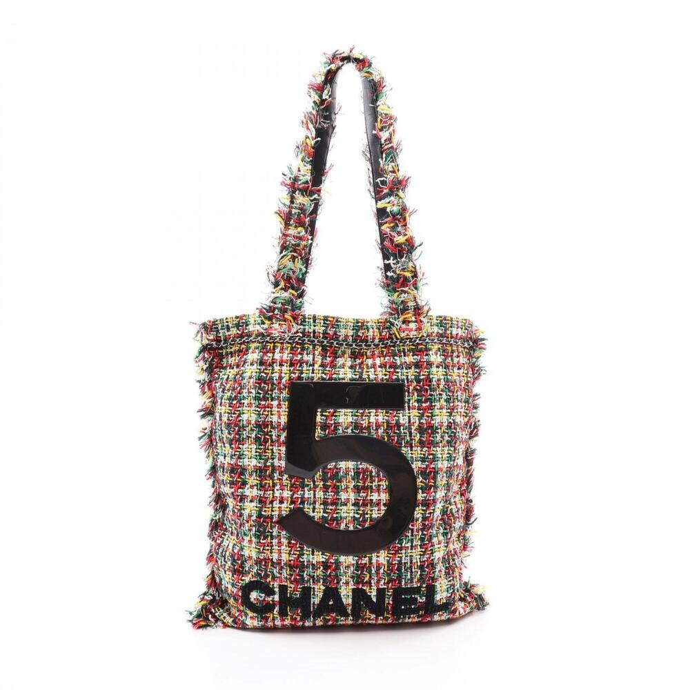 Chanel No. 5 Tote Bag Handbag Fabric Leather Women's Black Multicolor